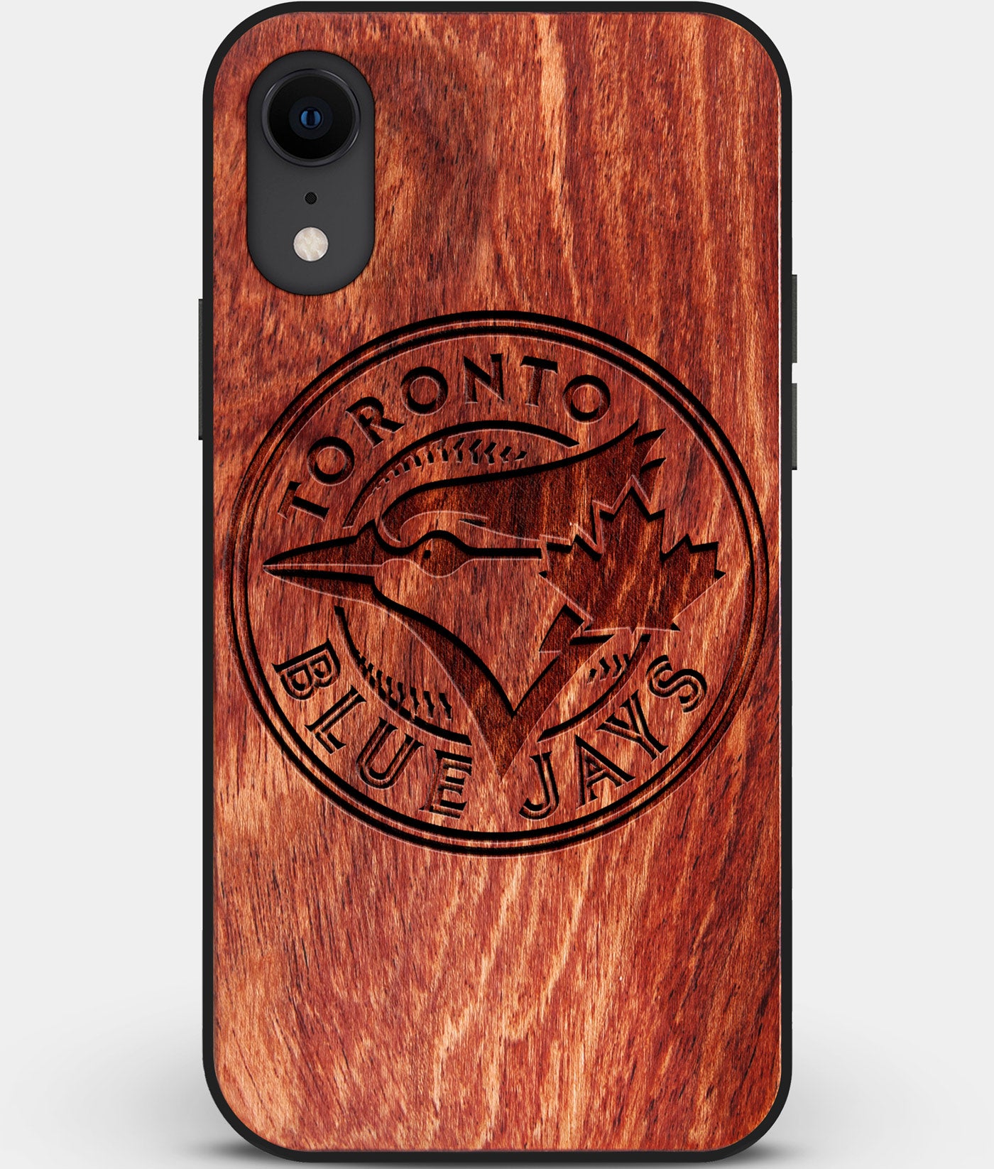 Custom Carved Wood Toronto Blue Jays iPhone XR Case | Personalized Mahogany Wood Toronto Blue Jays Cover, Birthday Gift, Gifts For Him, Monogrammed Gift For Fan | by Engraved In Nature