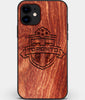 Custom Carved Wood Toronto FC iPhone 12 Case | Personalized Mahogany Wood Toronto FC Cover, Birthday Gift, Gifts For Him, Monogrammed Gift For Fan | by Engraved In Nature