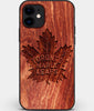Custom Carved Wood Toronto Maple Leafs iPhone 11 Case | Personalized Mahogany Wood Toronto Maple Leafs Cover, Birthday Gift, Gifts For Him, Monogrammed Gift For Fan | by Engraved In Nature