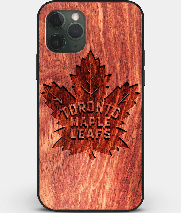 Custom Carved Wood Toronto Maple Leafs iPhone 11 Pro Case | Personalized Mahogany Wood Toronto Maple Leafs Cover, Birthday Gift, Gifts For Him, Monogrammed Gift For Fan | by Engraved In Nature