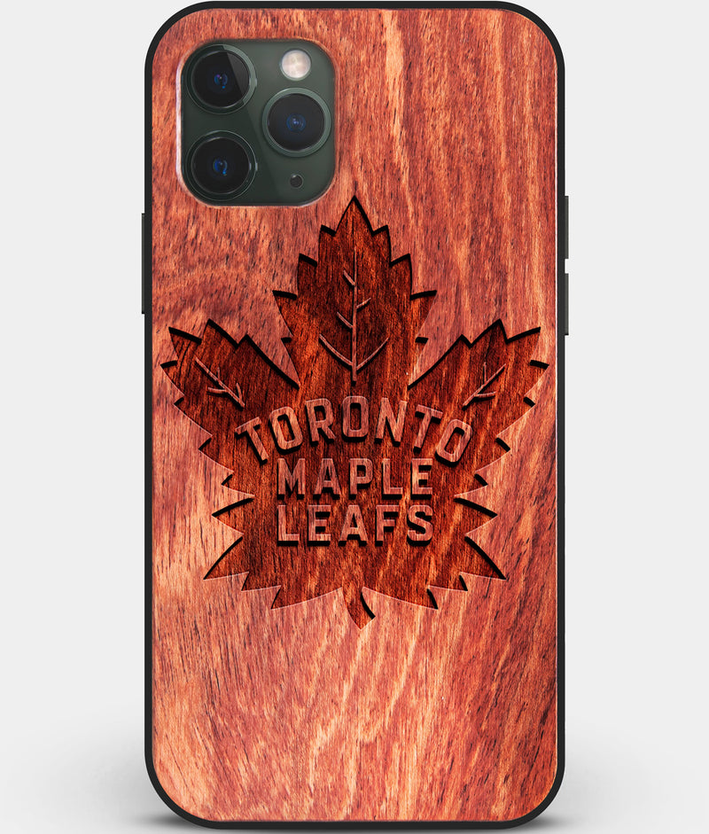 Custom Carved Wood Toronto Maple Leafs iPhone 11 Pro Max Case | Personalized Mahogany Wood Toronto Maple Leafs Cover, Birthday Gift, Gifts For Him, Monogrammed Gift For Fan | by Engraved In Nature