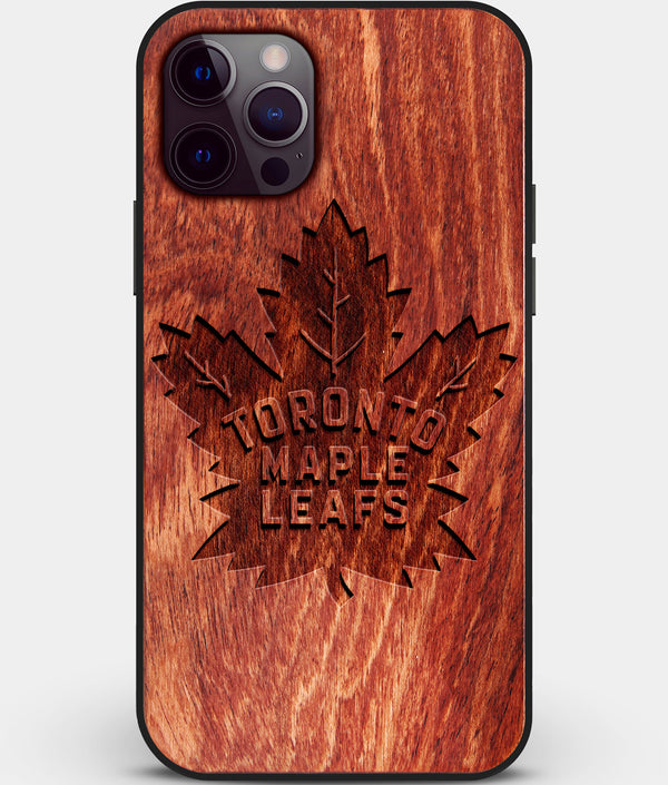 Custom Carved Wood Toronto Maple Leafs iPhone 12 Pro Max Case | Personalized Mahogany Wood Toronto Maple Leafs Cover, Birthday Gift, Gifts For Him, Monogrammed Gift For Fan | by Engraved In Nature