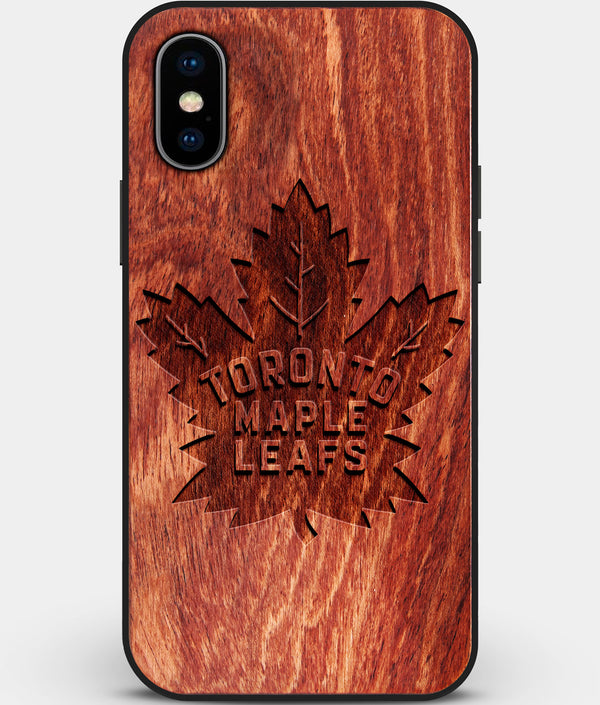 Custom Carved Wood Toronto Maple Leafs iPhone X/XS Case | Personalized Mahogany Wood Toronto Maple Leafs Cover, Birthday Gift, Gifts For Him, Monogrammed Gift For Fan | by Engraved In Nature