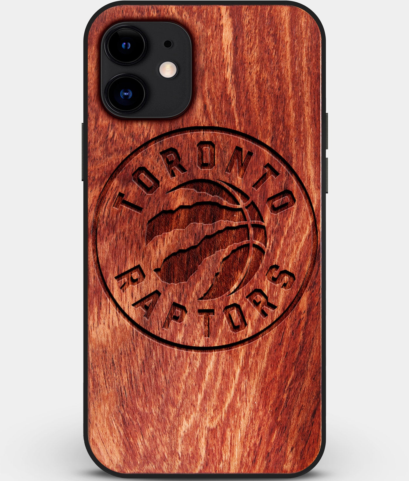 Custom Carved Wood Toronto Raptors iPhone 11 Case | Personalized Mahogany Wood Toronto Raptors Cover, Birthday Gift, Gifts For Him, Monogrammed Gift For Fan | by Engraved In Nature