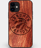 Custom Carved Wood Toronto Raptors iPhone 12 Case | Personalized Mahogany Wood Toronto Raptors Cover, Birthday Gift, Gifts For Him, Monogrammed Gift For Fan | by Engraved In Nature