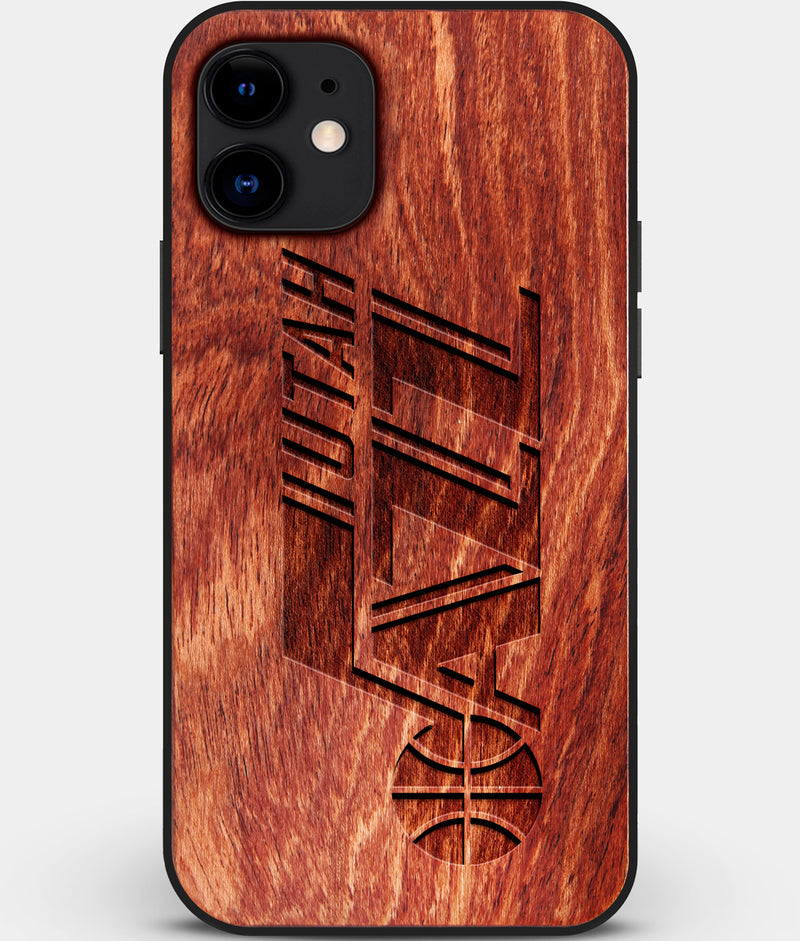 Custom Carved Wood Utah Jazz iPhone 11 Case | Personalized Mahogany Wood Utah Jazz Cover, Birthday Gift, Gifts For Him, Monogrammed Gift For Fan | by Engraved In Nature
