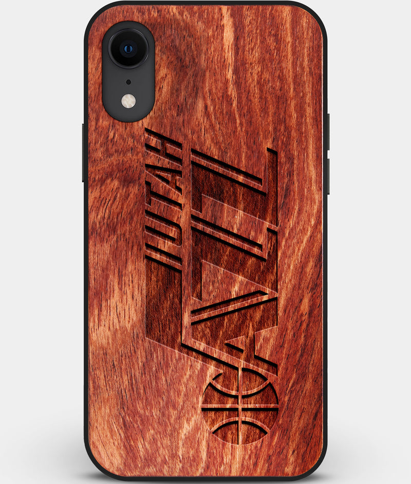 Custom Carved Wood Utah Jazz iPhone XR Case | Personalized Mahogany Wood Utah Jazz Cover, Birthday Gift, Gifts For Him, Monogrammed Gift For Fan | by Engraved In Nature