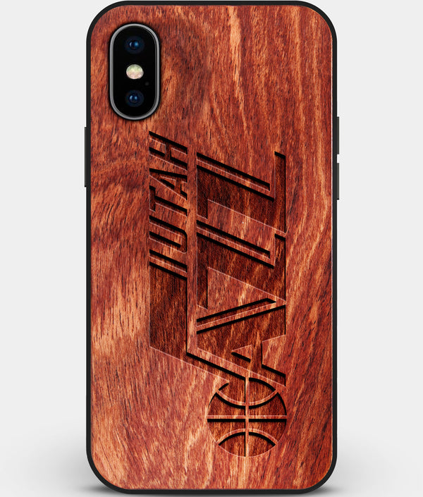 Custom Carved Wood Utah Jazz iPhone X/XS Case | Personalized Mahogany Wood Utah Jazz Cover, Birthday Gift, Gifts For Him, Monogrammed Gift For Fan | by Engraved In Nature