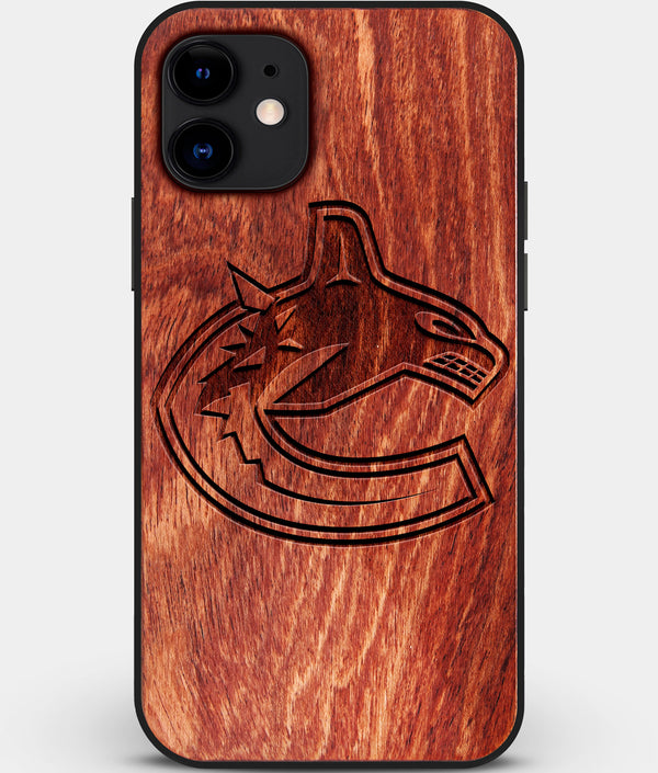 Custom Carved Wood Vancouver Canucks iPhone 11 Case | Personalized Mahogany Wood Vancouver Canucks Cover, Birthday Gift, Gifts For Him, Monogrammed Gift For Fan | by Engraved In Nature