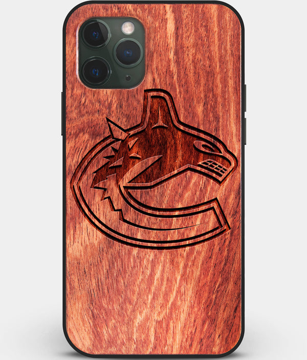 Custom Carved Wood Vancouver Canucks iPhone 11 Pro Case | Personalized Mahogany Wood Vancouver Canucks Cover, Birthday Gift, Gifts For Him, Monogrammed Gift For Fan | by Engraved In Nature
