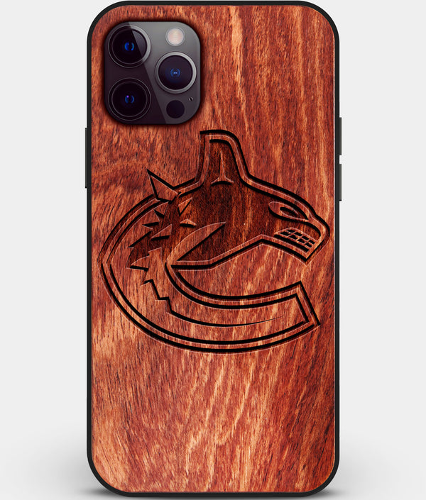 Custom Carved Wood Vancouver Canucks iPhone 12 Pro Max Case | Personalized Mahogany Wood Vancouver Canucks Cover, Birthday Gift, Gifts For Him, Monogrammed Gift For Fan | by Engraved In Nature