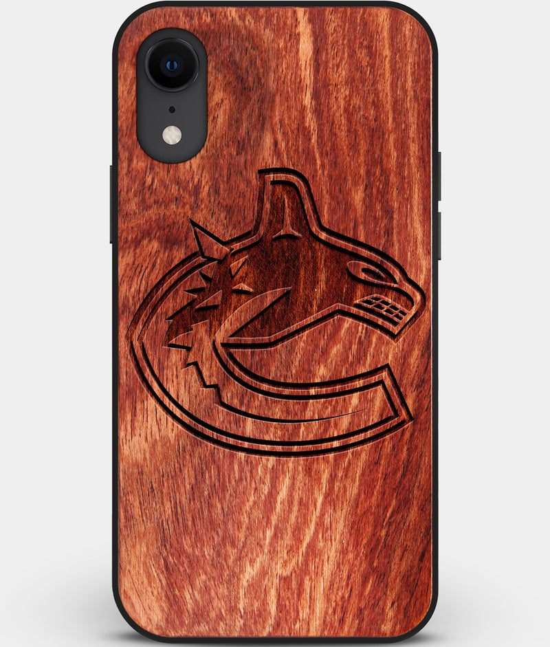 Custom Carved Wood Vancouver Canucks iPhone XR Case | Personalized Mahogany Wood Vancouver Canucks Cover, Birthday Gift, Gifts For Him, Monogrammed Gift For Fan | by Engraved In Nature