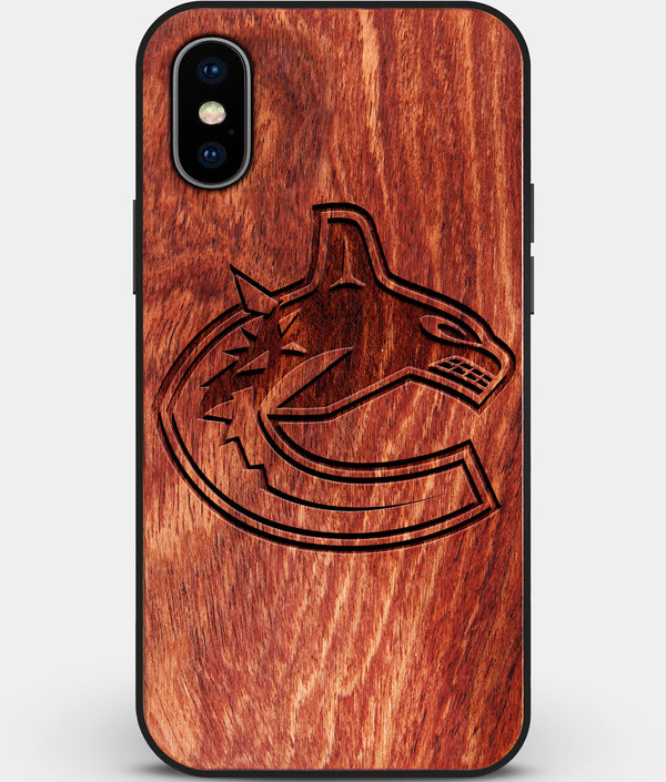 Custom Carved Wood Vancouver Canucks iPhone X/XS Case | Personalized Mahogany Wood Vancouver Canucks Cover, Birthday Gift, Gifts For Him, Monogrammed Gift For Fan | by Engraved In Nature