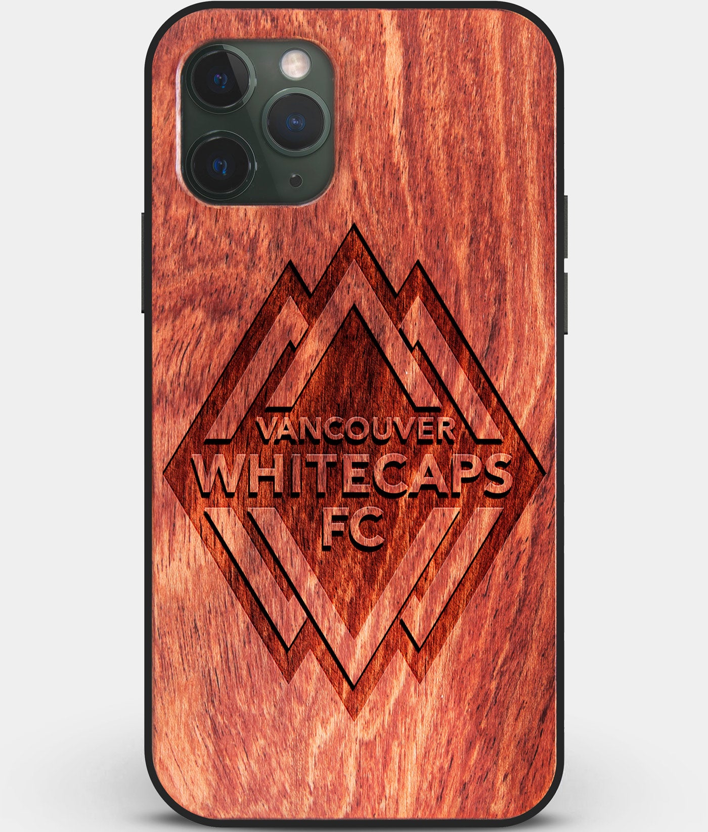 Custom Carved Wood Vancouver Whitecaps FC iPhone 11 Pro Max Case | Personalized Mahogany Wood Vancouver Whitecaps FC Cover, Birthday Gift, Gifts For Him, Monogrammed Gift For Fan | by Engraved In Nature