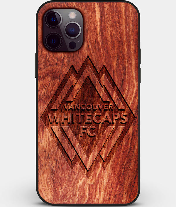 Custom Carved Wood Vancouver Whitecaps FC iPhone 12 Pro Max Case | Personalized Mahogany Wood Vancouver Whitecaps FC Cover, Birthday Gift, Gifts For Him, Monogrammed Gift For Fan | by Engraved In Nature