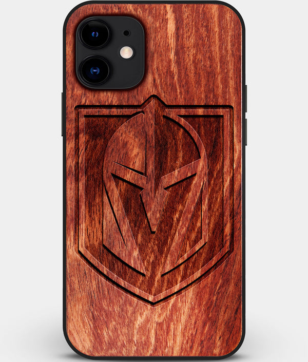 Custom Carved Wood Vegas Golden Knights iPhone 11 Case | Personalized Mahogany Wood Vegas Golden Knights Cover, Birthday Gift, Gifts For Him, Monogrammed Gift For Fan | by Engraved In Nature