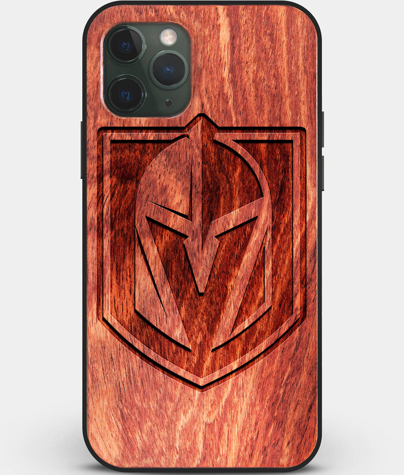 Custom Carved Wood Vegas Golden Knights iPhone 11 Pro Case | Personalized Mahogany Wood Vegas Golden Knights Cover, Birthday Gift, Gifts For Him, Monogrammed Gift For Fan | by Engraved In Nature
