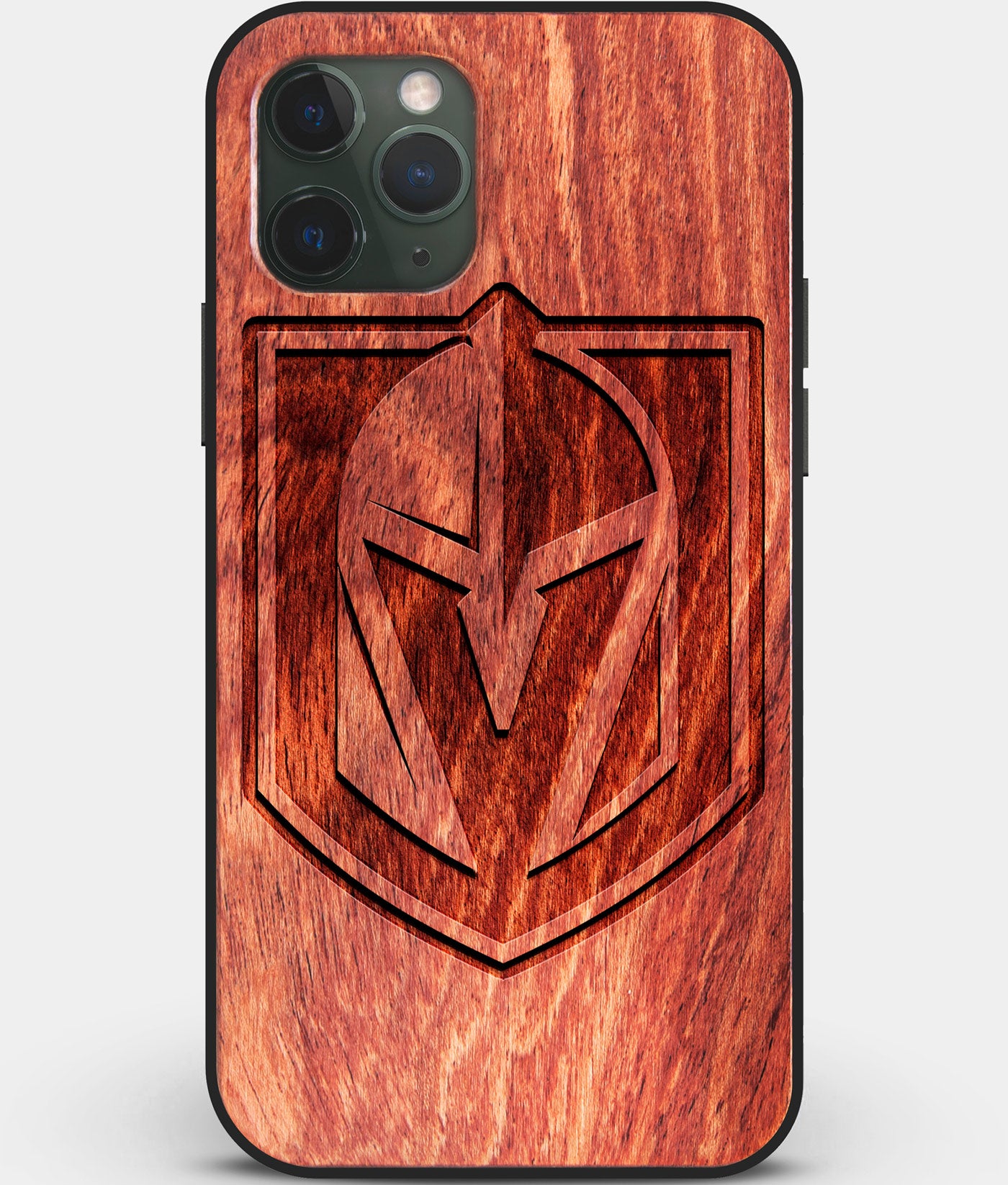 Custom Carved Wood Vegas Golden Knights iPhone 11 Pro Max Case | Personalized Mahogany Wood Vegas Golden Knights Cover, Birthday Gift, Gifts For Him, Monogrammed Gift For Fan | by Engraved In Nature