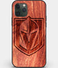 Custom Carved Wood Vegas Golden Knights iPhone 11 Pro Max Case | Personalized Mahogany Wood Vegas Golden Knights Cover, Birthday Gift, Gifts For Him, Monogrammed Gift For Fan | by Engraved In Nature