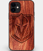 Custom Carved Wood Vegas Golden Knights iPhone 12 Case | Personalized Mahogany Wood Vegas Golden Knights Cover, Birthday Gift, Gifts For Him, Monogrammed Gift For Fan | by Engraved In Nature