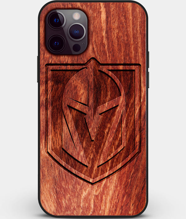 Custom Carved Wood Vegas Golden Knights iPhone 12 Pro Max Case | Personalized Mahogany Wood Vegas Golden Knights Cover, Birthday Gift, Gifts For Him, Monogrammed Gift For Fan | by Engraved In Nature