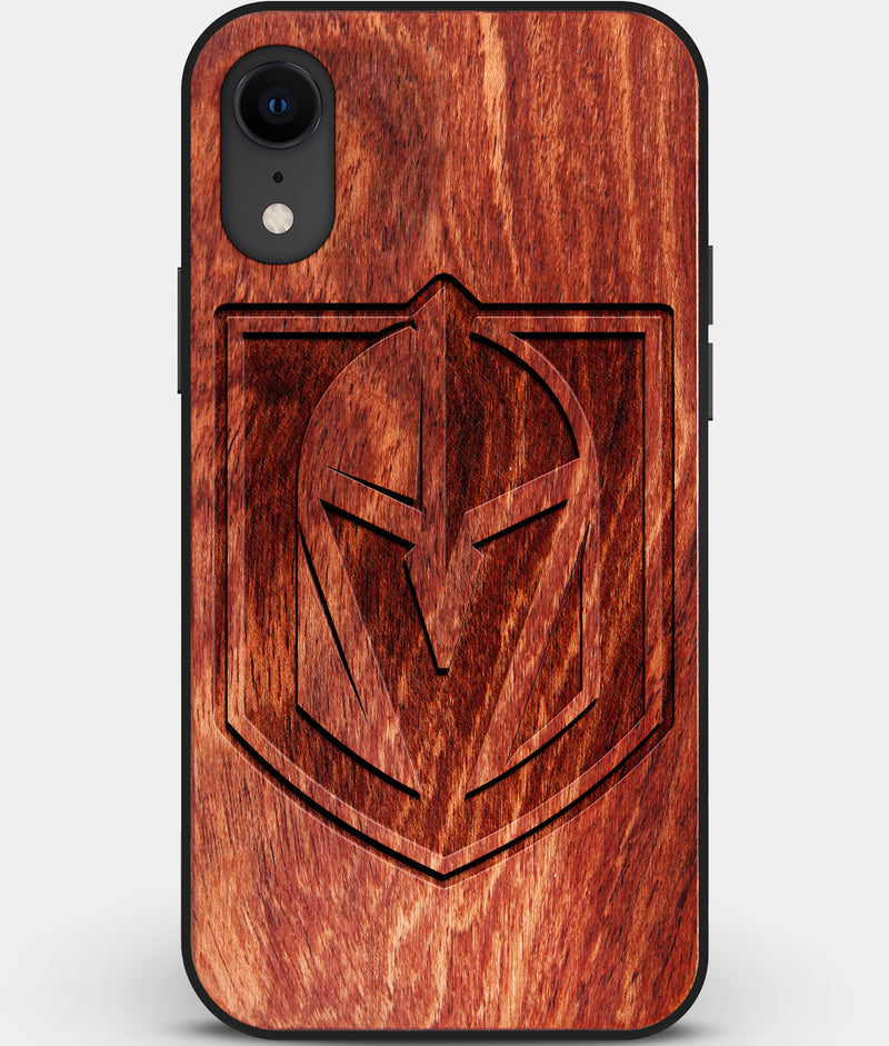 Custom Carved Wood Vegas Golden Knights iPhone XR Case | Personalized Mahogany Wood Vegas Golden Knights Cover, Birthday Gift, Gifts For Him, Monogrammed Gift For Fan | by Engraved In Nature