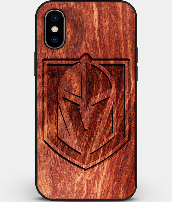 Custom Carved Wood Vegas Golden Knights iPhone X/XS Case | Personalized Mahogany Wood Vegas Golden Knights Cover, Birthday Gift, Gifts For Him, Monogrammed Gift For Fan | by Engraved In Nature