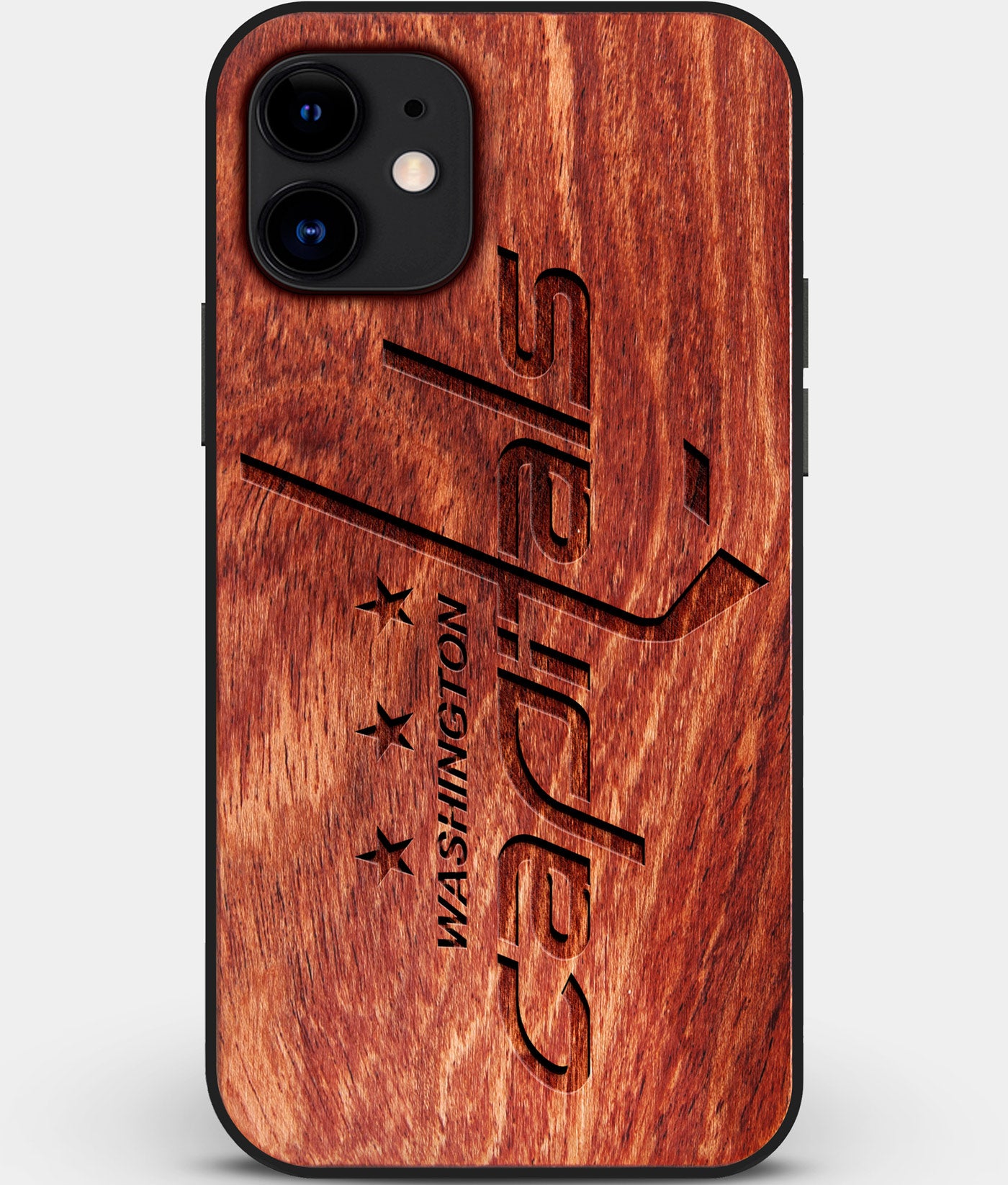 Custom Carved Wood Washington Capitals iPhone 12 Case | Personalized Mahogany Wood Washington Capitals Cover, Birthday Gift, Gifts For Him, Monogrammed Gift For Fan | by Engraved In Nature