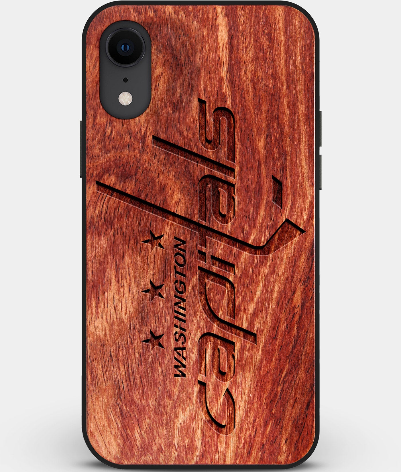 Custom Carved Wood Washington Capitals iPhone XR Case | Personalized Mahogany Wood Washington Capitals Cover, Birthday Gift, Gifts For Him, Monogrammed Gift For Fan | by Engraved In Nature