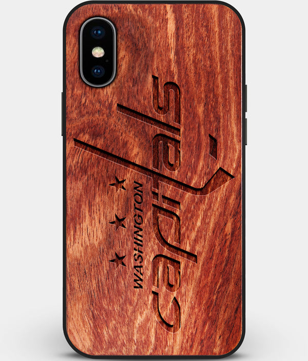 Custom Carved Wood Washington Capitals iPhone X/XS Case | Personalized Mahogany Wood Washington Capitals Cover, Birthday Gift, Gifts For Him, Monogrammed Gift For Fan | by Engraved In Nature