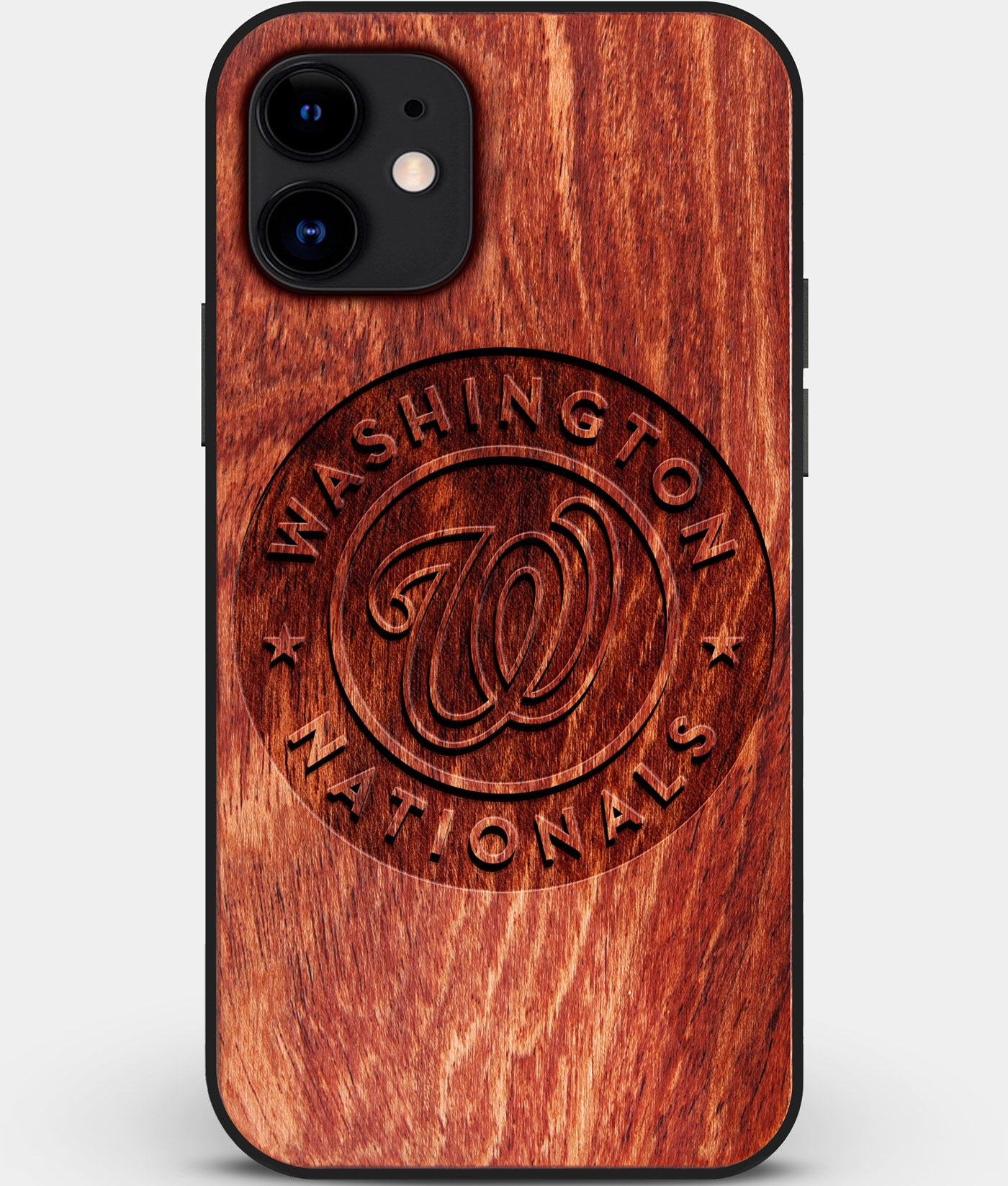 Custom Carved Wood Washington Nationals iPhone 11 Case | Personalized Mahogany Wood Washington Nationals Cover, Birthday Gift, Gifts For Him, Monogrammed Gift For Fan | by Engraved In Nature