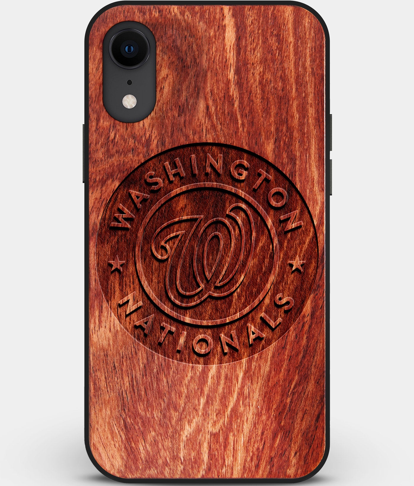 Custom Carved Wood Washington Nationals iPhone XR Case | Personalized Mahogany Wood Washington Nationals Cover, Birthday Gift, Gifts For Him, Monogrammed Gift For Fan | by Engraved In Nature