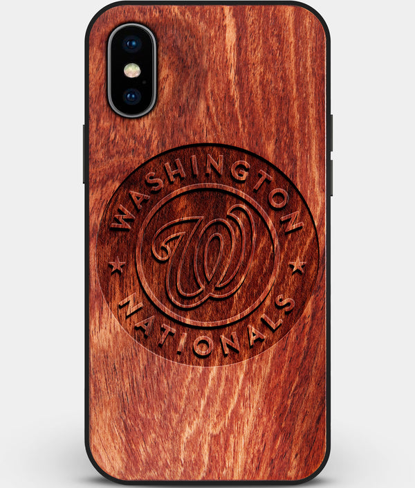 Custom Carved Wood Washington Nationals iPhone X/XS Case | Personalized Mahogany Wood Washington Nationals Cover, Birthday Gift, Gifts For Him, Monogrammed Gift For Fan | by Engraved In Nature