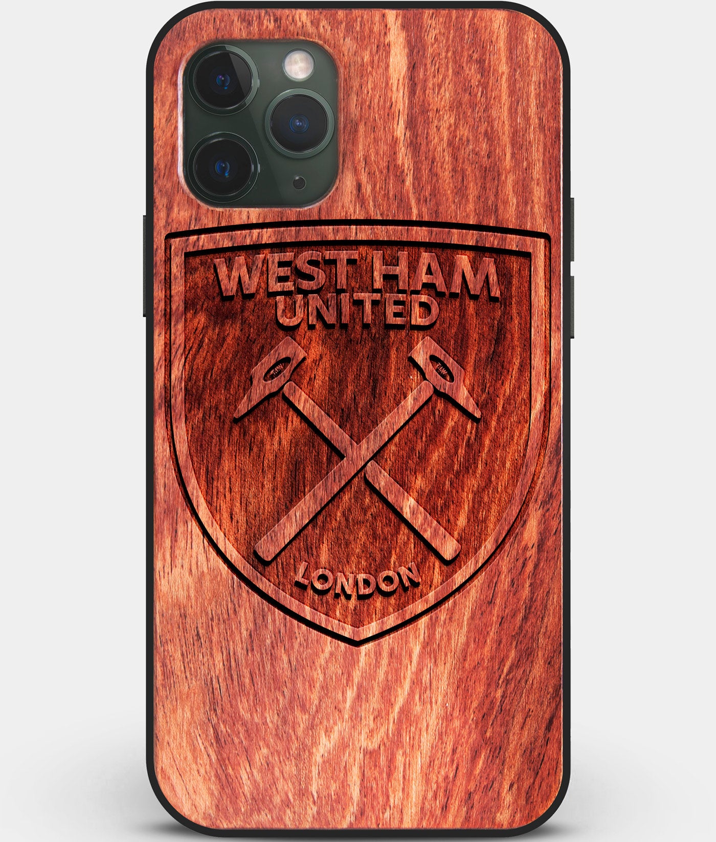 Custom Carved Wood West Ham United F.C. iPhone 11 Pro Case | Personalized Mahogany Wood West Ham United F.C. Cover, Birthday Gift, Gifts For Him, Monogrammed Gift For Fan | by Engraved In Nature