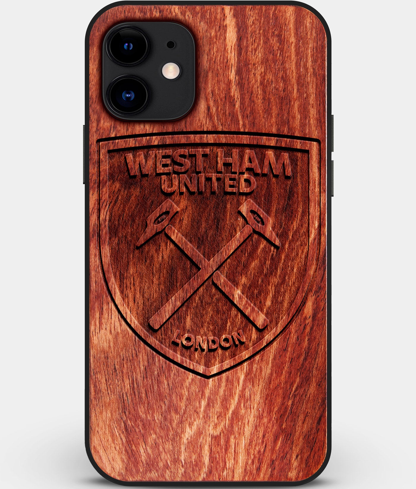 Custom Carved Wood West Ham United F.C. iPhone 12 Case | Personalized Mahogany Wood West Ham United F.C. Cover, Birthday Gift, Gifts For Him, Monogrammed Gift For Fan | by Engraved In Nature
