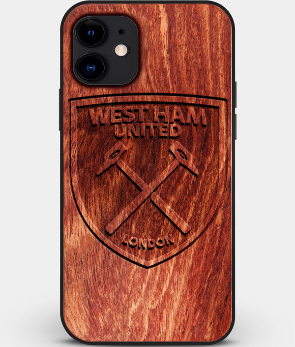 Custom Carved Wood West Ham United F.C. iPhone 12 Mini Case | Personalized Mahogany Wood West Ham United F.C. Cover, Birthday Gift, Gifts For Him, Monogrammed Gift For Fan | by Engraved In Nature