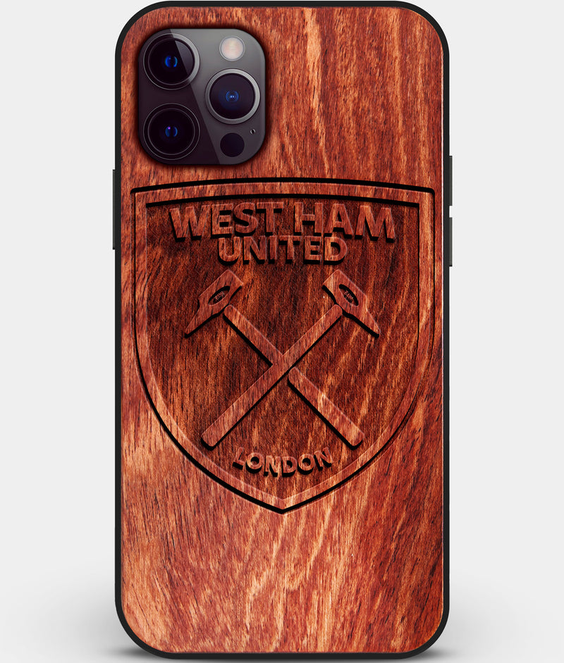Custom Carved Wood West Ham United F.C. iPhone 12 Pro Case | Personalized Mahogany Wood West Ham United F.C. Cover, Birthday Gift, Gifts For Him, Monogrammed Gift For Fan | by Engraved In Nature