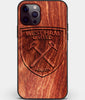 Custom Carved Wood West Ham United F.C. iPhone 12 Pro Case | Personalized Mahogany Wood West Ham United F.C. Cover, Birthday Gift, Gifts For Him, Monogrammed Gift For Fan | by Engraved In Nature