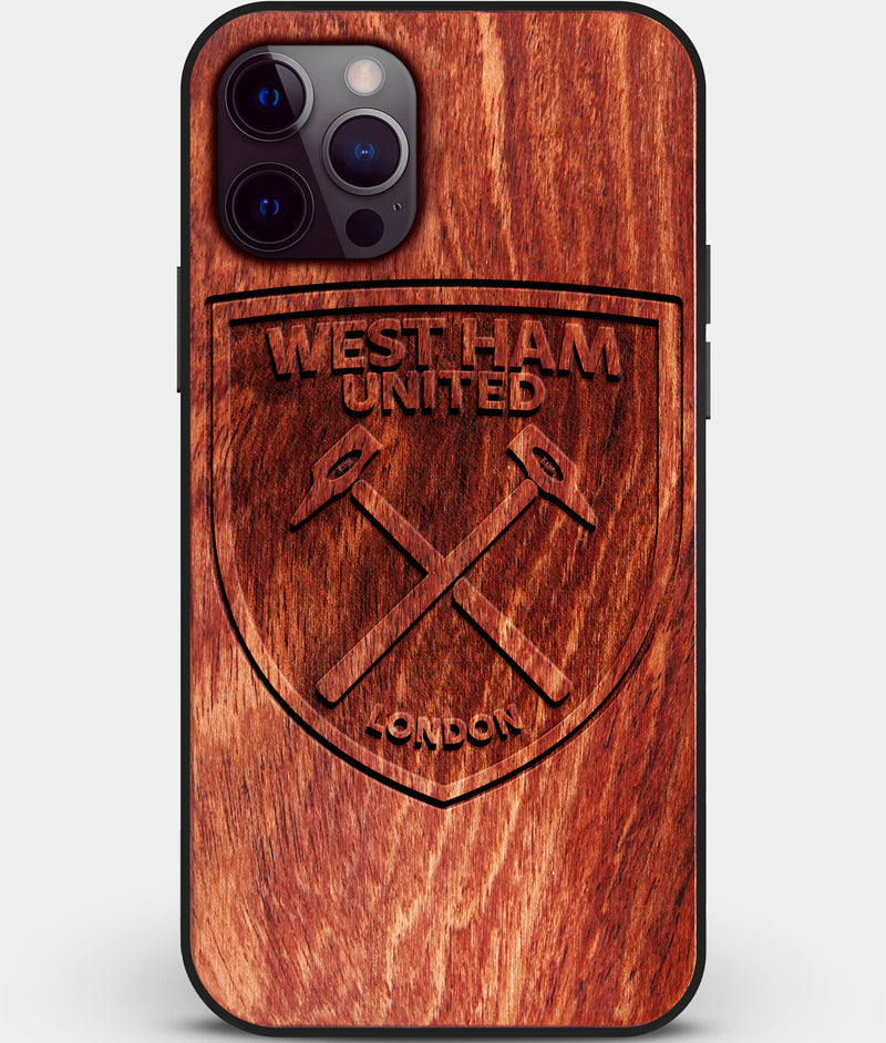 Custom Carved Wood West Ham United F.C. iPhone 12 Pro Max Case | Personalized Mahogany Wood West Ham United F.C. Cover, Birthday Gift, Gifts For Him, Monogrammed Gift For Fan | by Engraved In Nature