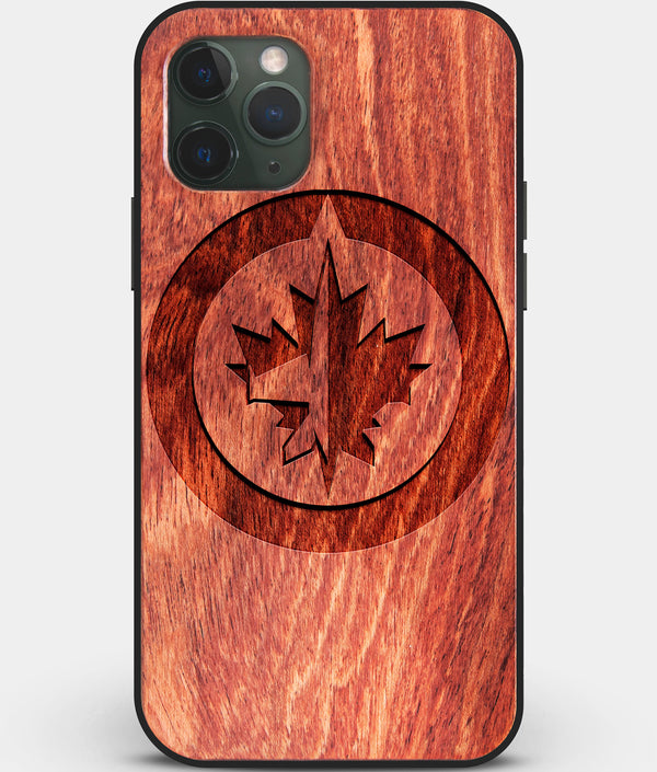 Custom Carved Wood Winnipeg Jets iPhone 11 Pro Case | Personalized Mahogany Wood Winnipeg Jets Cover, Birthday Gift, Gifts For Him, Monogrammed Gift For Fan | by Engraved In Nature