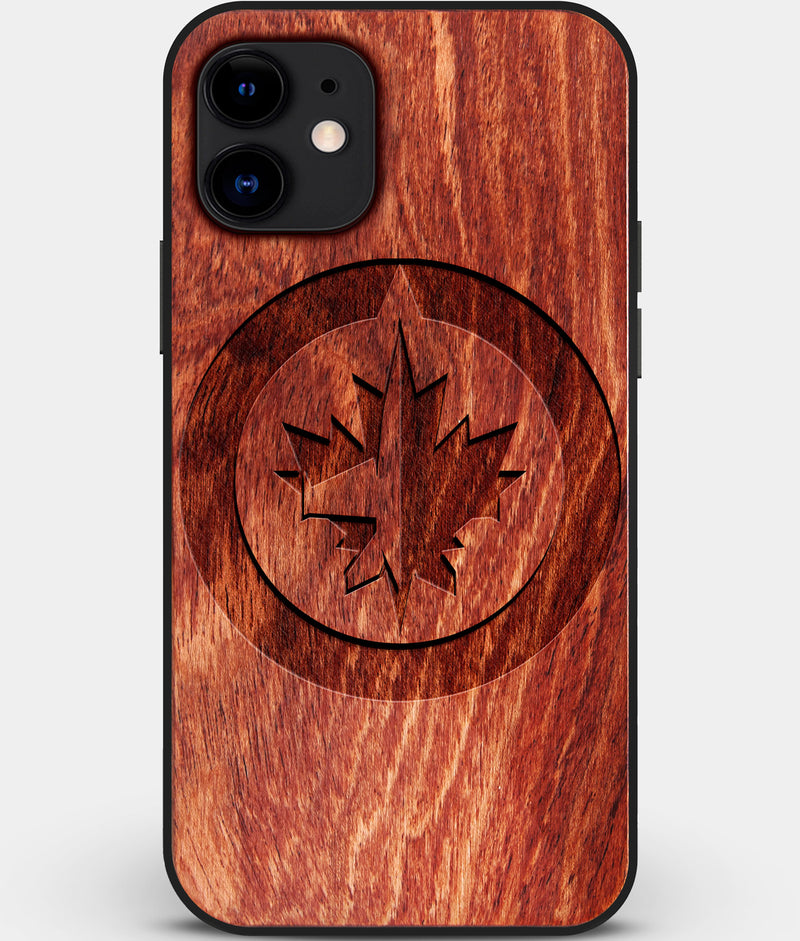 Custom Carved Wood Winnipeg Jets iPhone 12 Case | Personalized Mahogany Wood Winnipeg Jets Cover, Birthday Gift, Gifts For Him, Monogrammed Gift For Fan | by Engraved In Nature