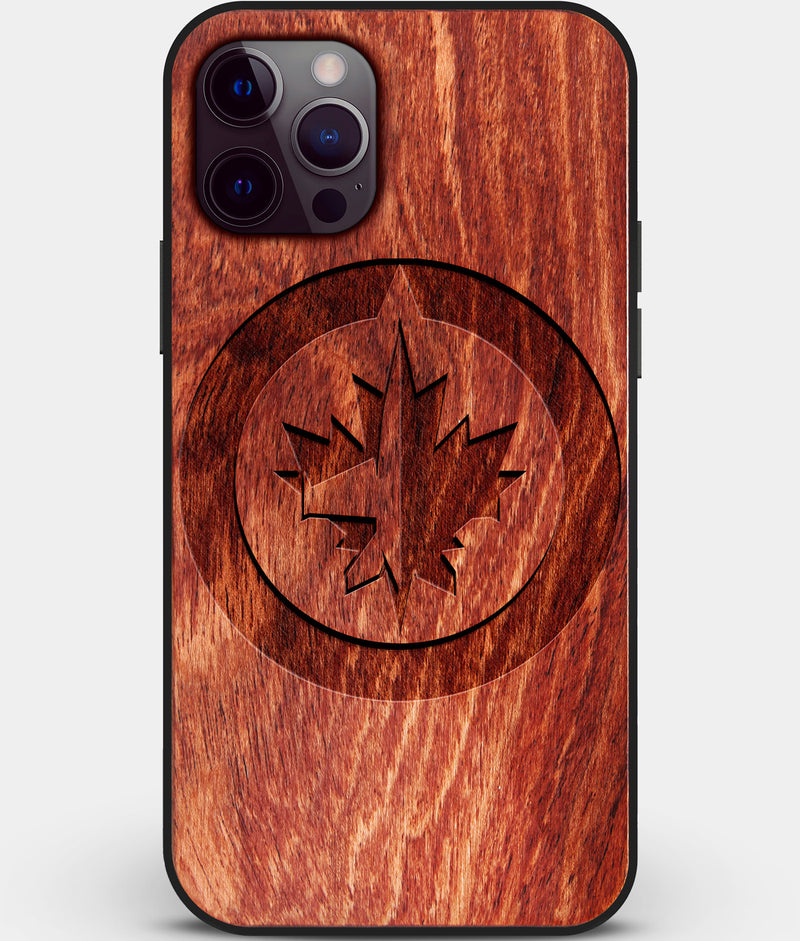 Custom Carved Wood Winnipeg Jets iPhone 12 Pro Case | Personalized Mahogany Wood Winnipeg Jets Cover, Birthday Gift, Gifts For Him, Monogrammed Gift For Fan | by Engraved In Nature