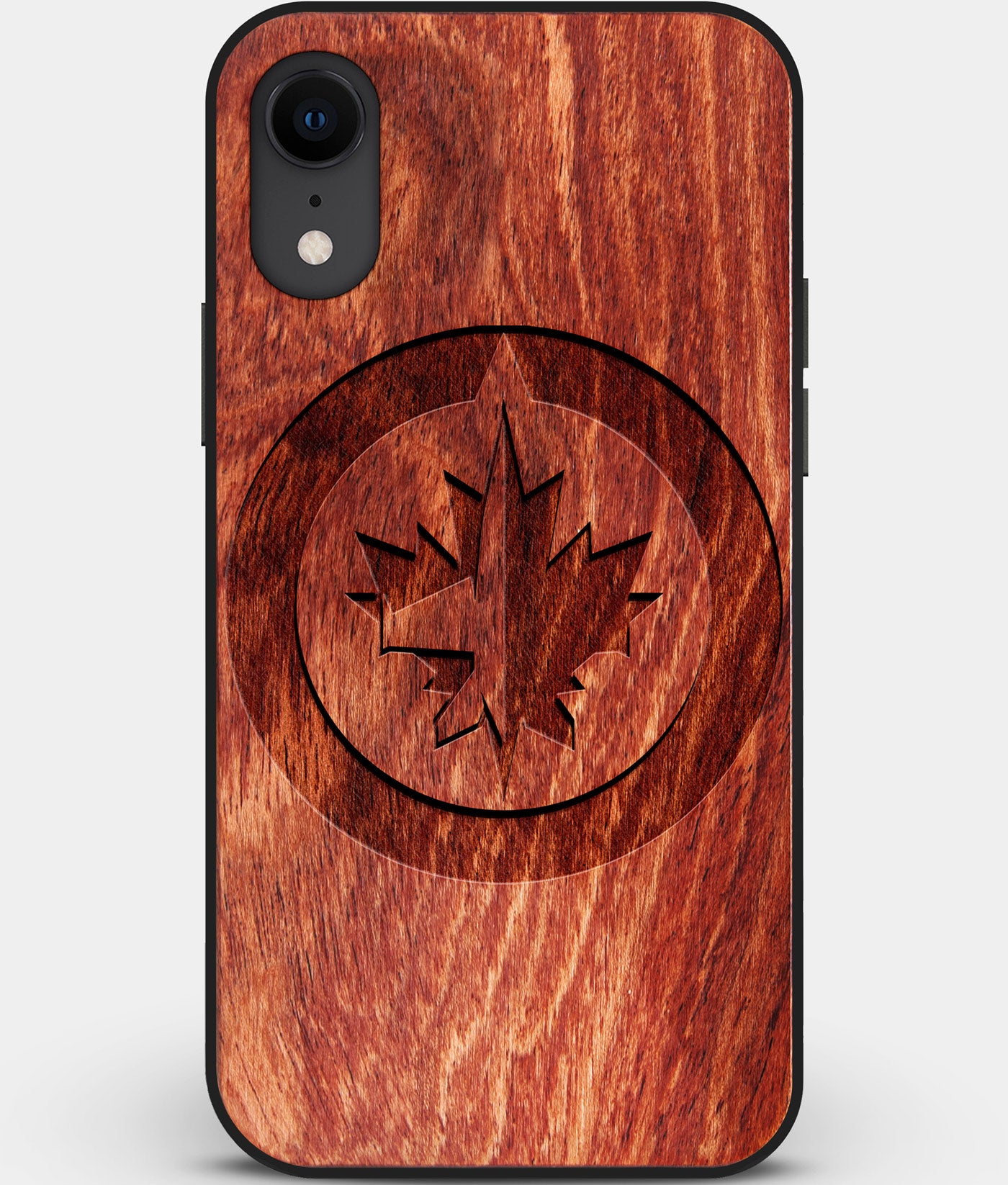 Custom Carved Wood Winnipeg Jets iPhone XR Case | Personalized Mahogany Wood Winnipeg Jets Cover, Birthday Gift, Gifts For Him, Monogrammed Gift For Fan | by Engraved In Nature