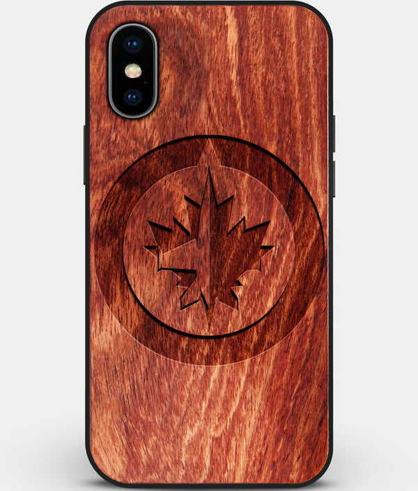 Custom Carved Wood Winnipeg Jets iPhone X/XS Case | Personalized Mahogany Wood Winnipeg Jets Cover, Birthday Gift, Gifts For Him, Monogrammed Gift For Fan | by Engraved In Nature