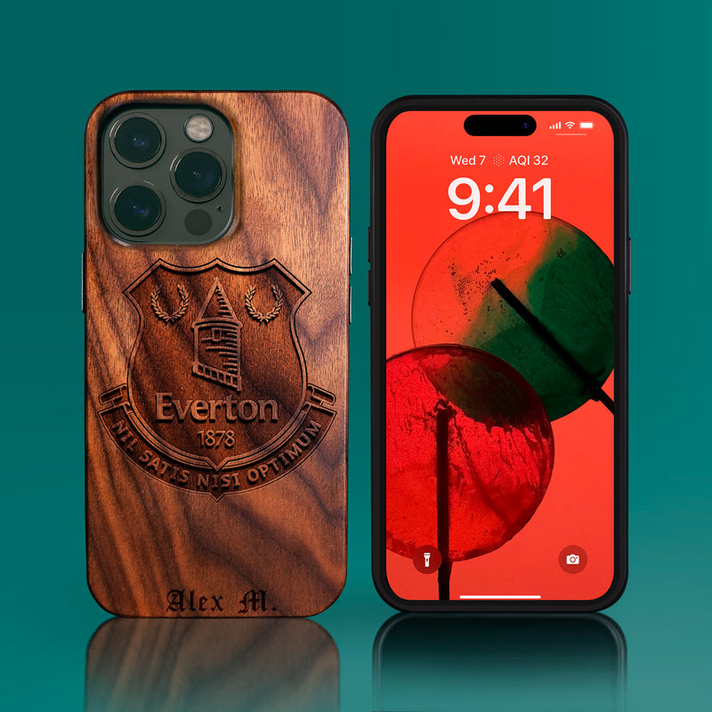 Custom Everton F.C. iPhone 14/14 Pro/14 Pro Max/14 Plus Case - Carved Wood Everton FC Cover