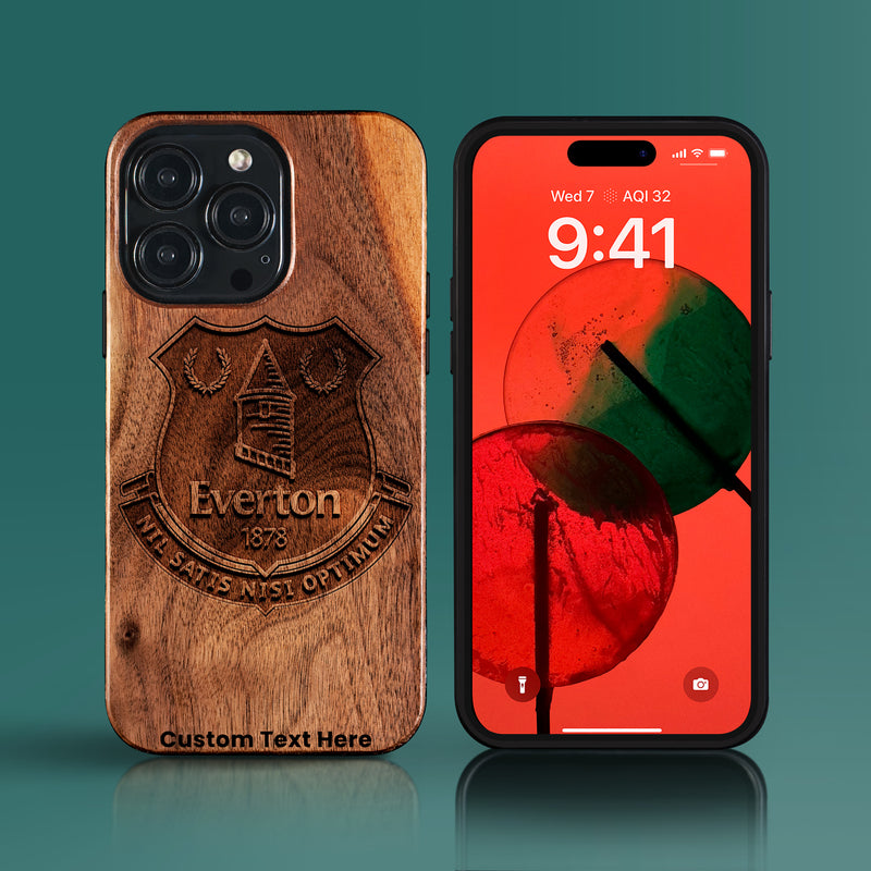 Custom Everton F.C. iPhone 15/15 Pro/15 Pro Max/15 Plus Case - Carved Wood Everton FC Cover