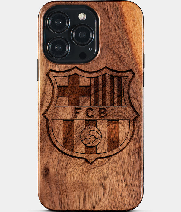 Custom FC Barcelona iPhone 15/15 Pro/15 Pro Max/15 Plus Case - Wood FC Barcelona Cover - Eco-friendly FC Barcelona iPhone 15 Case - Carved Wood Custom FC Barcelona Gift For Him - Monogrammed Personalized iPhone 15 Cover By Engraved In Nature