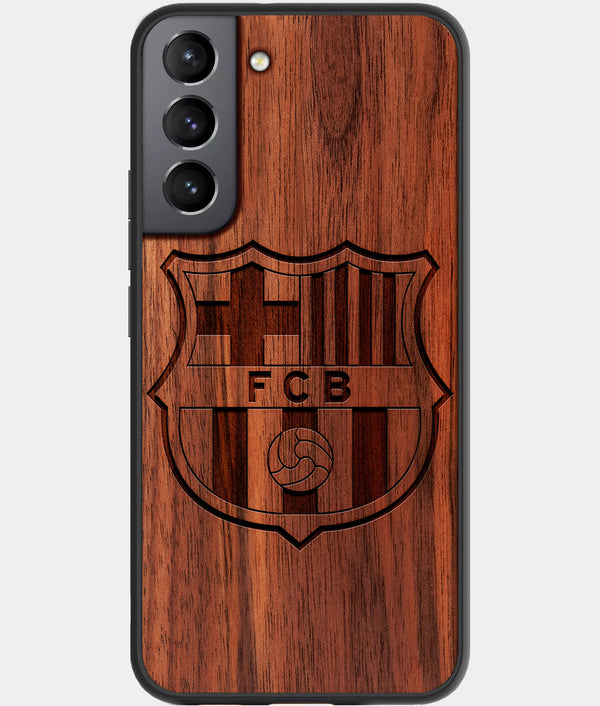 Best Walnut Wood FC Barcelona Galaxy S21 FE Case - Custom Engraved Cover - Engraved In Nature