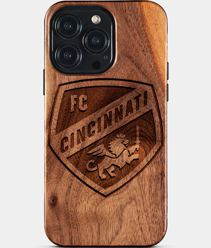 Custom FC Cincinnati iPhone 15/15 Pro/15 Pro Max/15 Plus Case - Wood FC Cincinnati Cover - Eco-friendly FC Cincinnati iPhone 15 Case - Carved Wood Custom FC Cincinnati Gift For Him - Monogrammed Personalized iPhone 15 Cover By Engraved In Nature