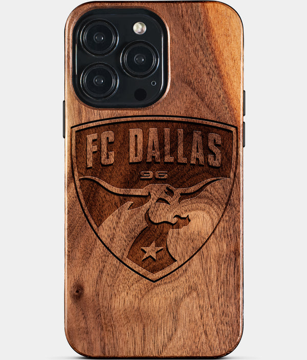 Custom FC Dallas iPhone 15/15 Pro/15 Pro Max/15 Plus Case - Wood FC Dallas Cover - Eco-friendly FC Dallas iPhone 15 Case - Carved Wood Custom FC Dallas Gift For Him - Monogrammed Personalized iPhone 15 Cover By Engraved In Nature